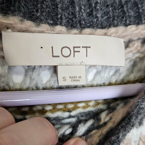 Loft Womens Open Knitted Crewneck Sweater Size S Multicolor Pink Gray Grey White - Picture 4 of 8